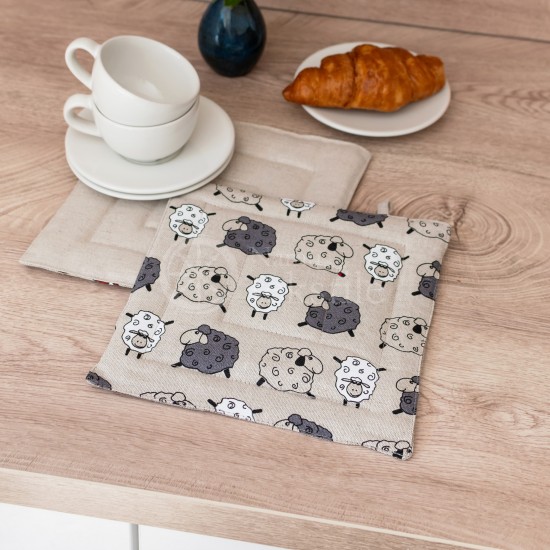 Printed half linen tray for hot pot "Sheep"